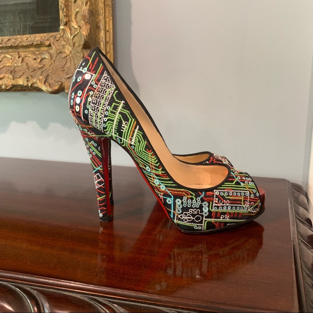 Christian Louboutin Multicolor Circuit Board Peep-Toe Pumps - Picture 3 of 8